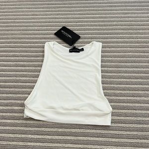 High neck white crop tank